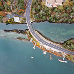 aerial view of bridge between Orr's and Bailey Islands