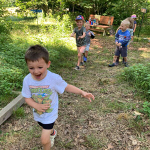 children run laughing