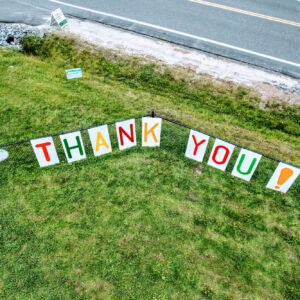 aerial view of large letters spelling THANK YOU