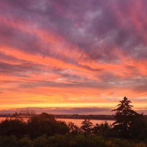 Sunset over the water